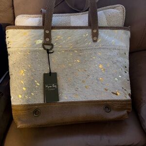 Myra Bag Gold and Brown Tote
